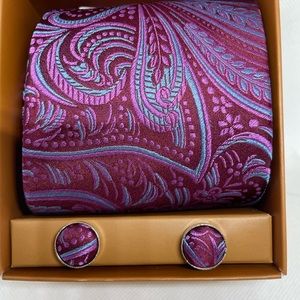 COPY - Y&G Fashion Of The Moment Dark Red Men Necktie with Cufflink Set